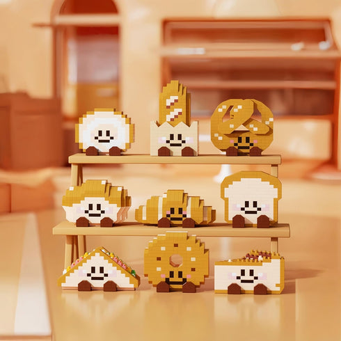 Sets (Croissant,247 QMEAKMONY Mini Building Blocks Bread Cute Micro Mini Bread Building Bricks for Adults Micro Nano