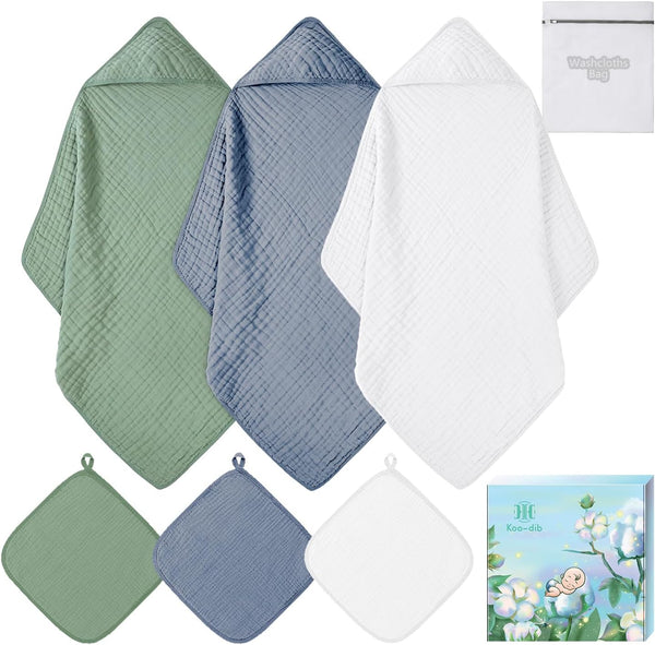 Soft Hooded Baby Towels for Newborn Babies 6 Pack 100% Cotton Muslin