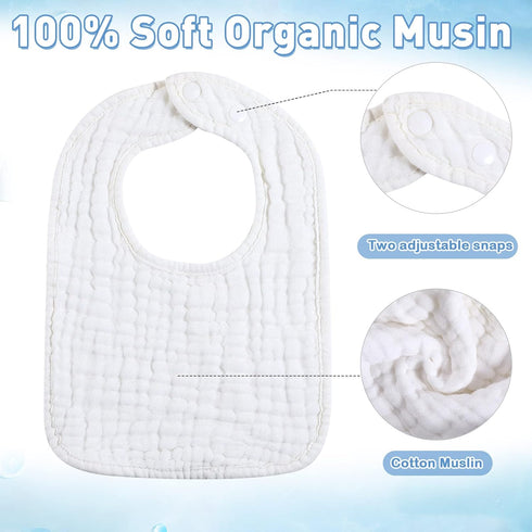 50 6 Tatuo Pcs Muslin Baby Bibs Bulk Muslin Cotton Teething for Boy Girls Burp with Snap, Baby Bandana Drool Absorbent