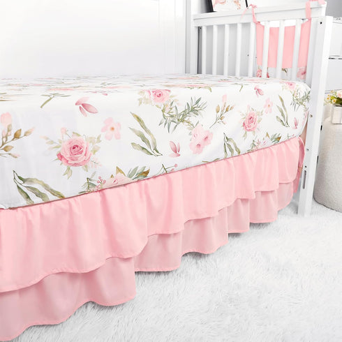 4-Piece Set Set TANOFAR Crib Bedding for Baby Girls, Floral Castle Nursery Bedding Includes Comforter, Fitted Crib