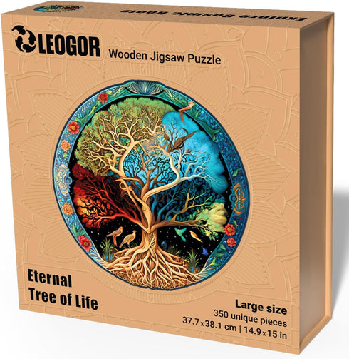 LEOGOR Wooden Jigsaw Puzzle for Adults — 350 Piece Eternal Tree of Life Nature Inspired Round Design