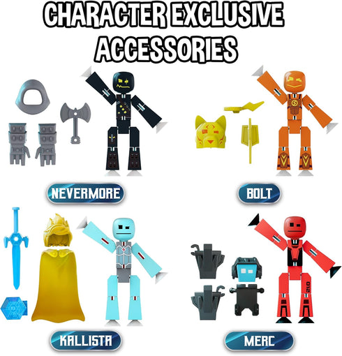 2 4 Zing StikBot Legendz Series - Includes MERC, Doctor Nevermore, Bolt, Kallista - Collectible Action Figures