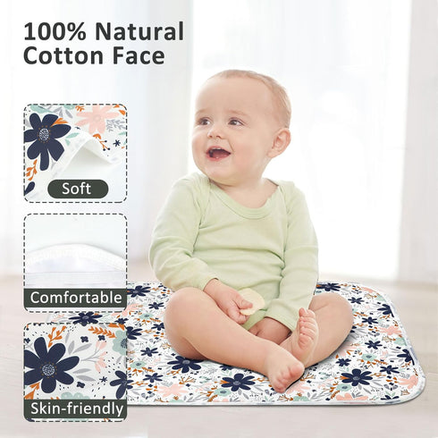 21 5/8" 31.5" Mat(Floral1PCS) Baby Diaper Changing Pad, x Waterproof Changing Pad Liners - Reusable Soft and Absorbent