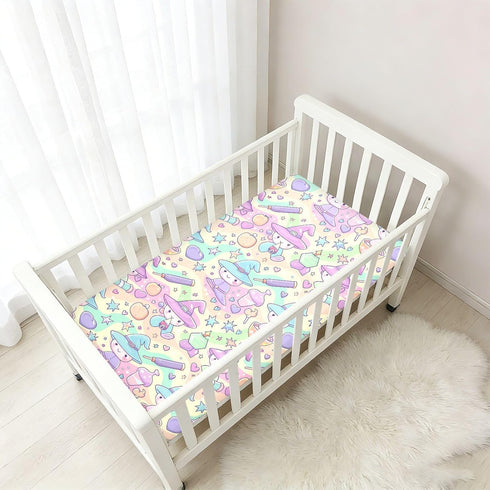 miaozhen 1 Pack 52x28 Cotton Baby Crib Sheets Soft Comfy Witch Potion Cartoon Toddler Mattress Sheet for Nursery