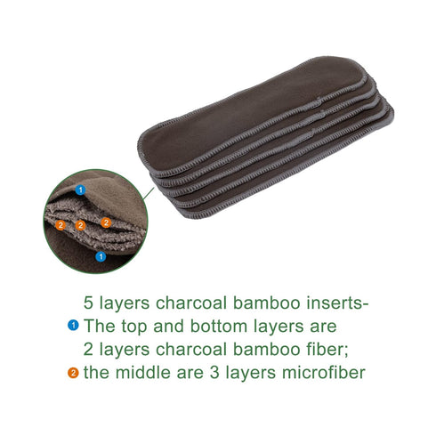 12PCS Insert,5-Layer 12SZTN ALVABABY Newborn Cloth Diaper Charcoal Liner Reusable