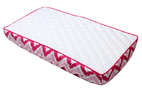 Pink and Red Zig Zag and Solid White Quilted Changing Pad Cover