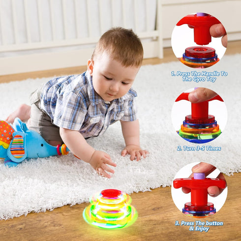 TOYANDONA 3 Pcs LED Light Up Spinning Top Toys, Flashing Music Spinning Tops for Kids Birthday Party Favors