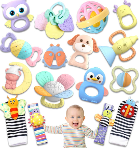AZEN 16 Pack Baby Rattles Teething Toys 3-6 Months, Baby Toys 0-6