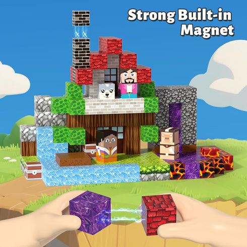150pcs 4-8, 3+ Magnetic Blocks, Magnetic Building Blocks, Magnet Tiles with Adventure World Blocks, Magnetic Blocks