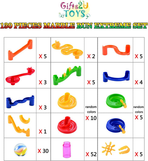 Gifts2U Marble Run Toy - 130Pcs Educational Construction Maze Block Toy Set with Glass Marbles for Kids