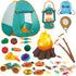 Mitcien Kids Camping Gear Set with Play Tent, Pretend Campfire, Fruits, Marshmallow Toys for Indoor Outdoor