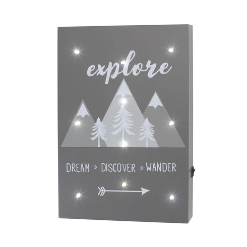 NoJo Lighted Wall Decor - Inspirational 'Explore, Dream, Discover, Wander' Design in Grey and Charcoal