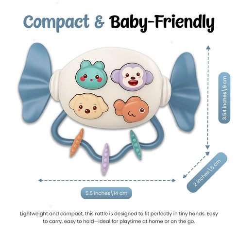 FD Falcon (2 1) Baby Rattle Teether in Candy Shape with Animals Theme, Musical Learning and Lighting, BPA-Free, Safe