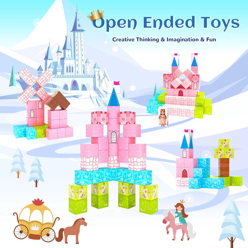 3+ 3-4 4-5 6-8 Hiwawind Updated Magnetic Blocks-Princess Castle, Creative Magnetic Building Blocks Toddler Toys