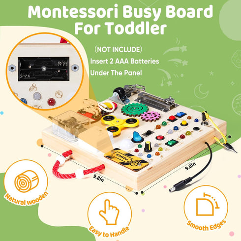 GNAYUIJ 1 2 3 Montessori Wooden Busy Board Toys for Boys Girls,Toddler Sensory Educational Fidget Board Travel Toy