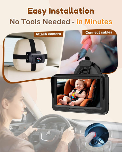 Rohent 1080P 150 360 Baby Car Camera HD - Rear-Facing Infant Monitor with Night Vision Car Camera for Baby Wide-Angle