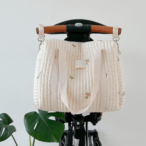 Large Diaper Bag Tote, Cotton Cute Diaper Bag with Stroller Hooks, Portable Travel Universal Stroller Organizer Baby