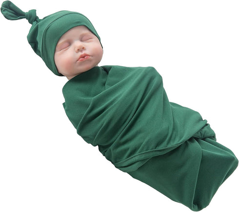 Set 47"*47") Jastore Baby Swaddle Receiving Blankets with Matching Beanie Newborn Nursery Swaddle Wrap for Baby Girls