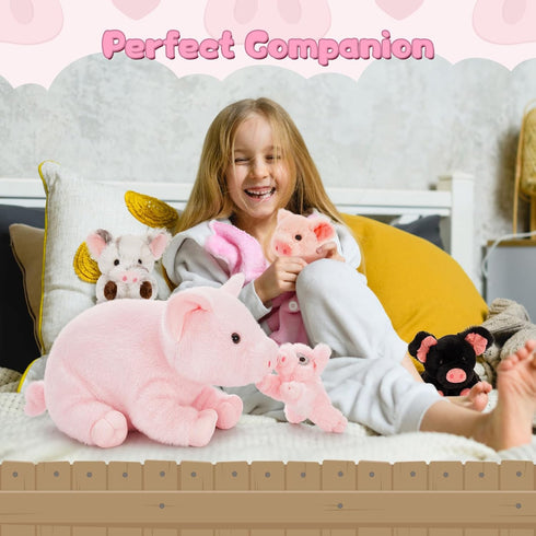 5Pcs 16 Inch Mommy 4 Pig Stuffed Animal, Pig Plush with Soft Cuddly Baby Piggy Plushies in Mother Pig's Belly, Kawaii