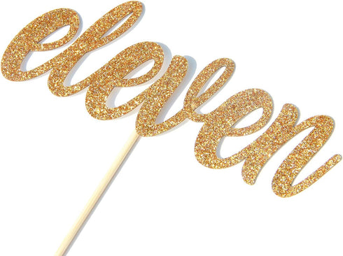 Eleven Cake Topper for Happy 11th Birthday or Anniversary Party Decor - Mixed Gold Glitter Decoration Supplies