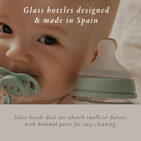 Suavinex Bonhomia 3 Pack Glass Baby Bottle with SX PRO Silicone Nipple, Anti Colic for Breastfed Babies, Pink/Beige