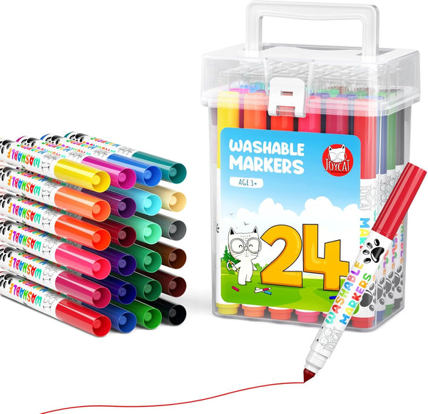 24 Count Washable Markers for Kids, 24 Colors Set with Carrying Case, Coloring Marker Bulk for School Supplies