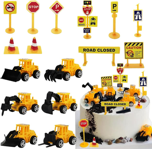 Newmemo Construction Cake Topper Vehicles Cake Decoration Set Truck Excavator Tower Crane