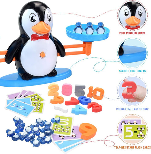 BAKAM Penguin Balance Scale & Number Counting Blocks, Montessori Math Games for Kids Ages 3-7