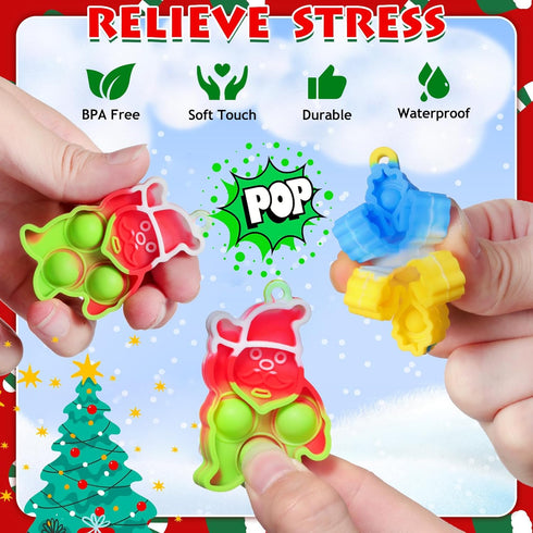 FIDWOD 32PCS Pack Party Favors for Kids: Mini Pop Keychain Toys - Bubble Sensory Stocking Stuffers for Boys & Girls