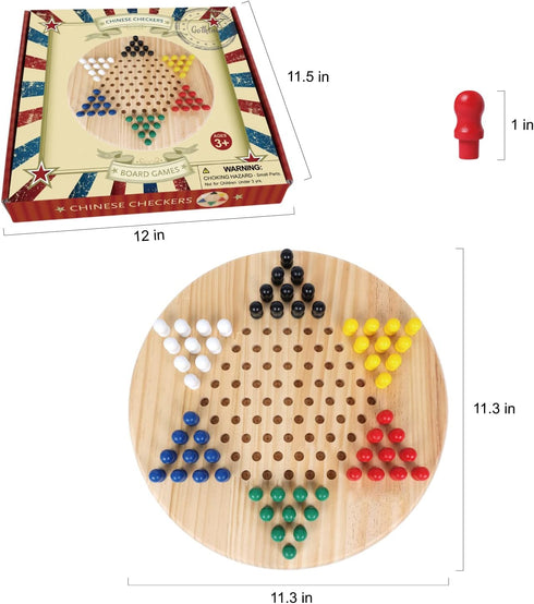 Chinese Checkers Board Game Toy for Adults Seniors Kids, 11.3 Classic Wooden Checkers Game Set, Fun Family Board Games for All Ages