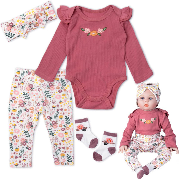 Reborn Baby Dolls Clothes 4pcs Set for 22 Inch Outfit Accessories for 17-22 Inch Newborn Girl Doll