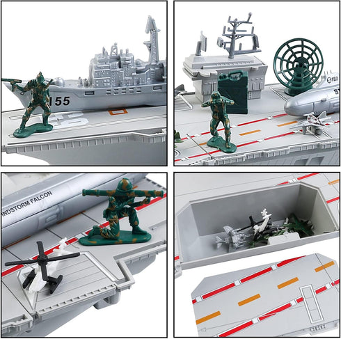 18 Inches deAO Aircraft Carrier Toy with Scale Model Warplanes Warships Military Vehicles Battleship Helicopter Planes
