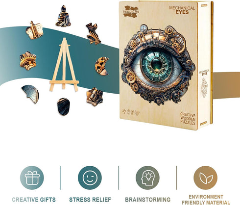 11.4 11.4in 190pcs Wooden Puzzles for Adults - Mechanical Eyes Wooden Jigsaw Puzzle, Unique Animal Shaped Wood Puzzles