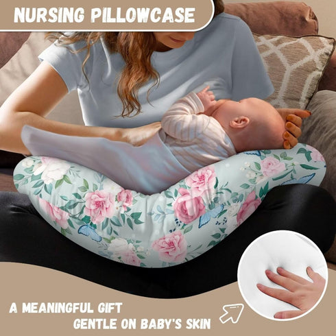 Kathyboom Butterfly Flower Nursing Pillowcase for Baby Boys Girls Breastfeeding Pillow, Breathable Ultra Soft Nursing
