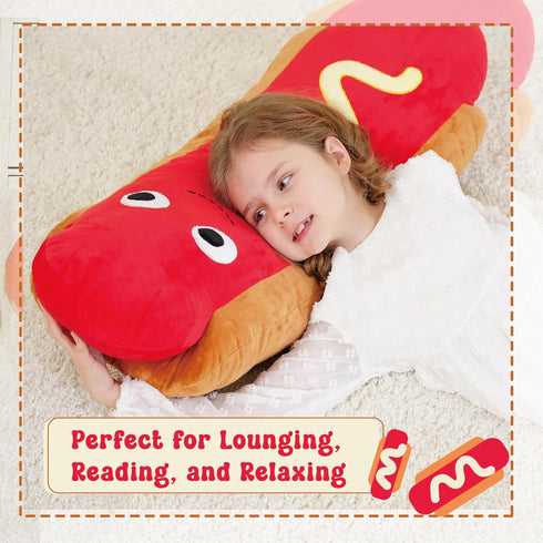 35 Inch Giant Hot Dog Plush Pillow Funny Food Plush Toy, Soft Stuffed Hot Dog Pillow, Oversized Hugging Cushion, Jumbo