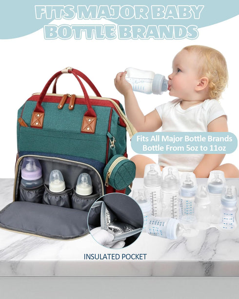 GLIXAVIA Backpack, Mommy Backpack Baby Diaper Bag, Diaper Bags with Multiple Pockets Travel-Friendly Maternity
