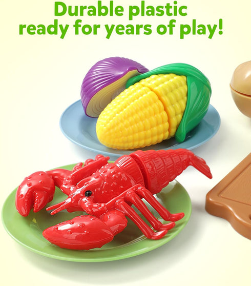 3 4 5 Coogam Pretend Play Food Kitchen Accessories for Kids, Fake Fruits Meats Vegetables Cutting Food with Shopping