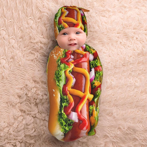 Chguyon Sets Hot Dog Newborn Swaddle Blanket Beanie Hat Funny Food Soft Baby Receiving Blanket Swaddle Sack Wraps