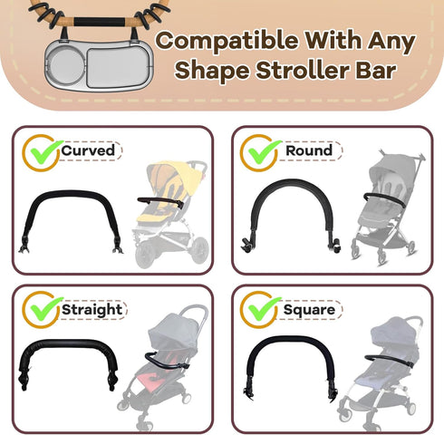 Upgraded Universal Stroller Snack Tray, Cup Holder Stroller Tray with Silicone Flexible Arms Grip, Stroller Tray