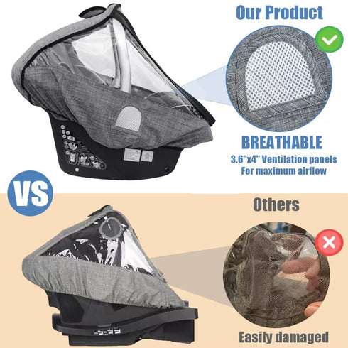Car Seat Rain Cover, Infant Weather Shield, Waterproof Protection with Quick-Access Zipper Door (Gray Melange)