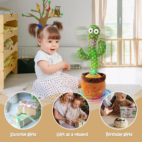 MIAODAM Children Song Version Dancing Cactus, Volume Adjustable Talking Toy, Colorful Glowing Singing Cactus