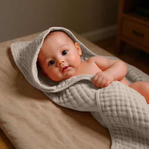 VitalCozy 8 (32 32 Inch,Neutral Pcs Baby Muslin Hooded Bath Towels and Washcloths Muslin Cotton Hooded Baby Towels