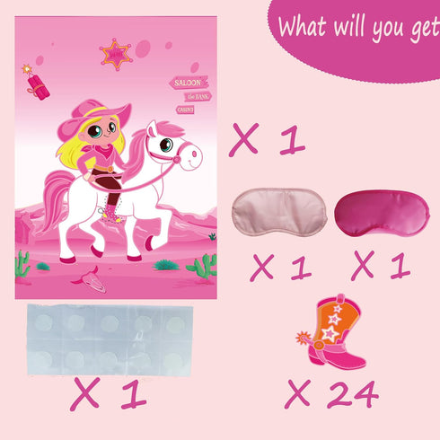 Cowgirl Birthday Party Decorations, Disco Pink Cowgirl Western Horse Favor Supplies, Pin The Boot on The Cowgirl Game.