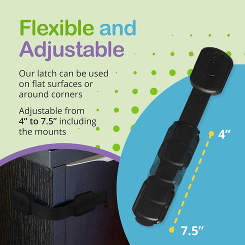 Pack 6, Adjustable & Reusable Child Safety Cabinet Locks & Latches, Baby Proofing Door Window, Cabinet, Toilet