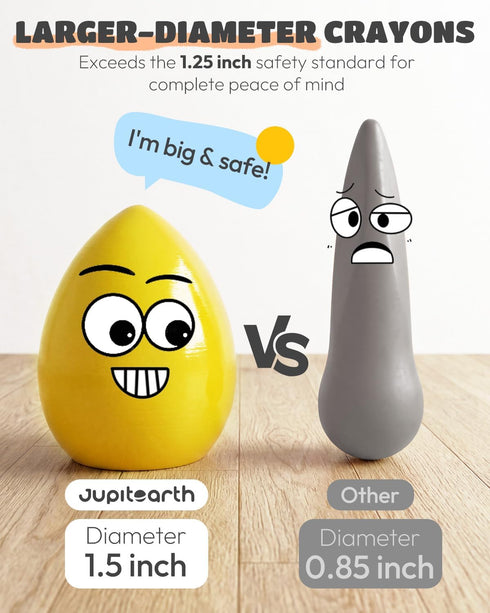 12 1-3, JUPITEARTH Colors Egg Crayons for Toddlers Palm-Grasp Non Toxic Jumbo Washable Crayons for Kids, Fat Brain Toys