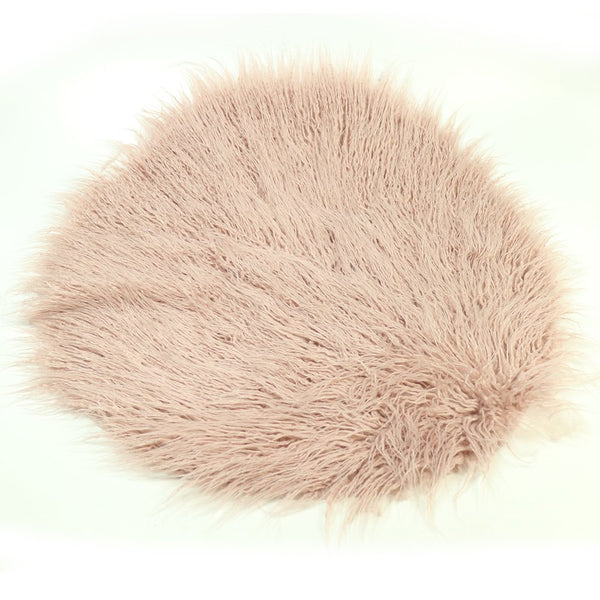 Newborn Photo Props Faux Fur Round Blanket, 23.6 inch Soft Baby Boy Girl Photo Mat, Light Pink