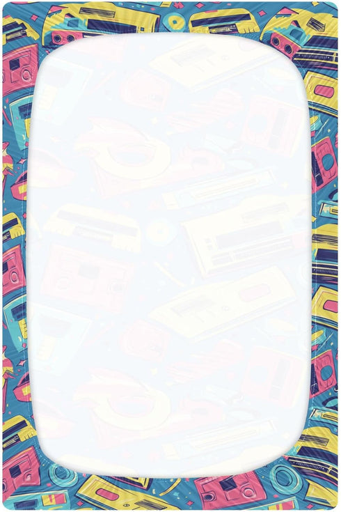 Pigsaly 80s 90s 27x39 Inch Crib Sheets Colorful Tape Baby Sheet for Standard Crib Mattress Boys Girls Toddler Bed