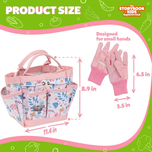 Set Floral Kids Gardening - Toddler Garden Tools, No-Leak Watering Can & Quality Tote Bag - Safe Metal Tools for Kids