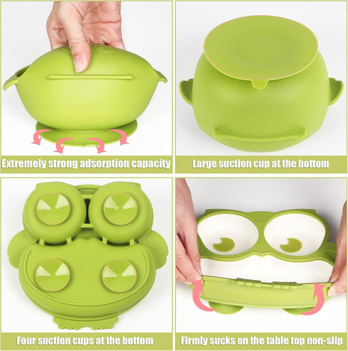 Silicone Baby Feeding Set - 13 Piece Baby Led Weaning Supplies, Strong Suction Bowl, Plate, Adjustable Bibs, 4-in-1 Cup