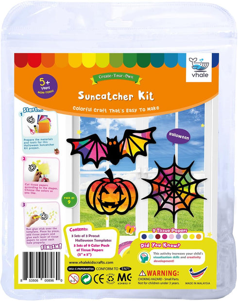 VHALE Suncatchers Craft Kit - 3 Sets (9 Cutouts) with Tissue Papers for Stained Glass Effect, Window Art, Classroom